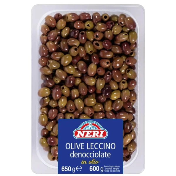 Vaschetta di olive nere leccino in olio denocciolate