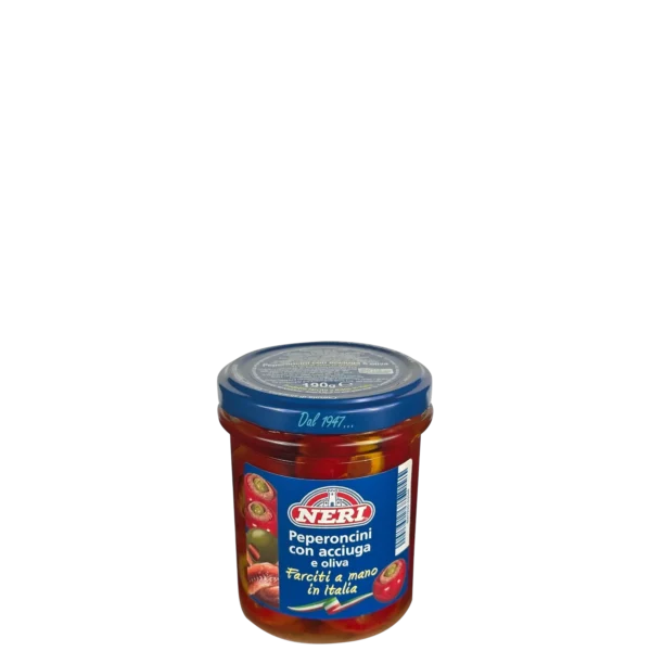 Peperoncini tondi ripieni con acciuga e oliva