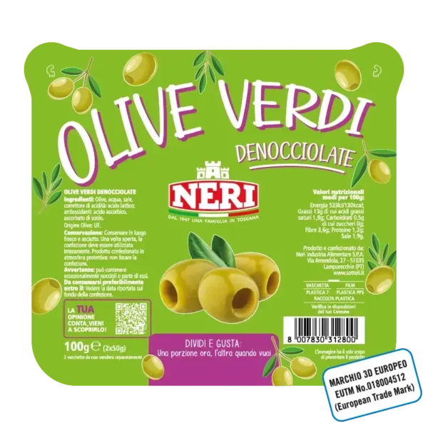 Pitted green olive snack