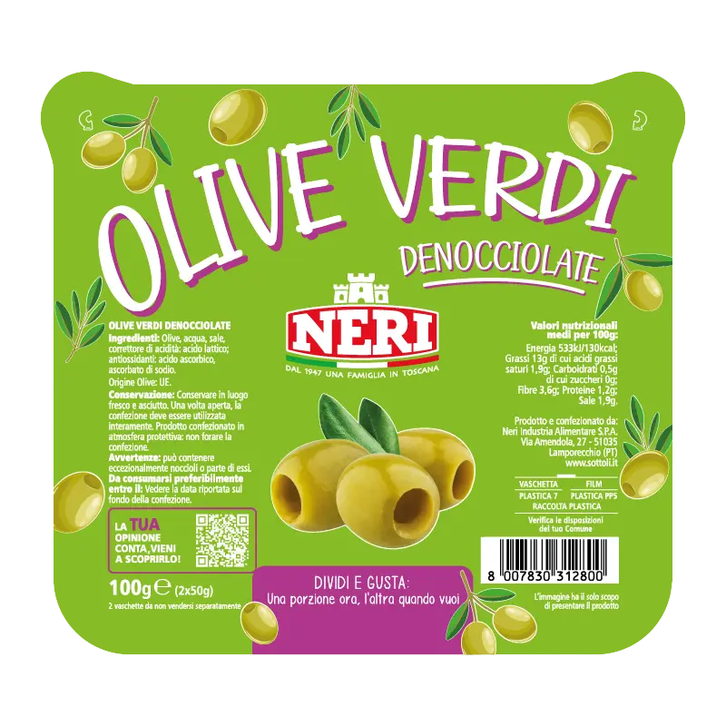 Snack di olive verdi denocciolate